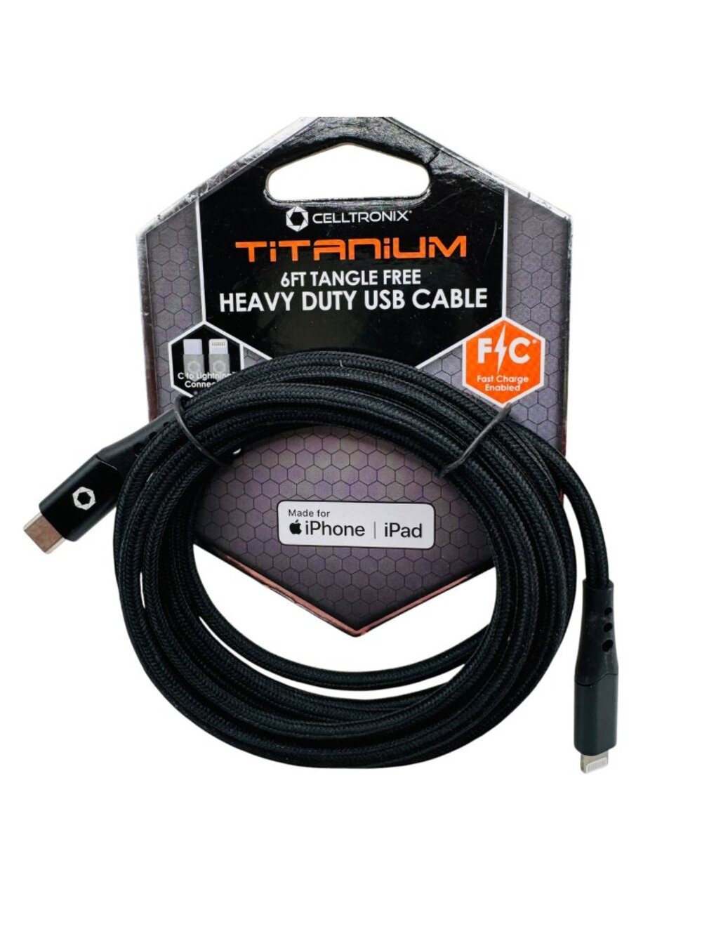Celltronix Titanium 6 Ft Tangle Free Heavy Duty USB Type C To Fast Charge Cable